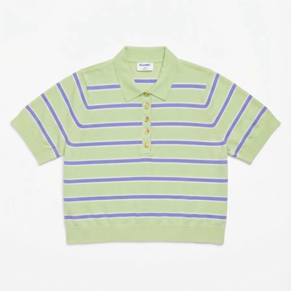 Old Navy SoSoft Lite Womens XL Blue Green Striped Polo Shirt Preppy Casual